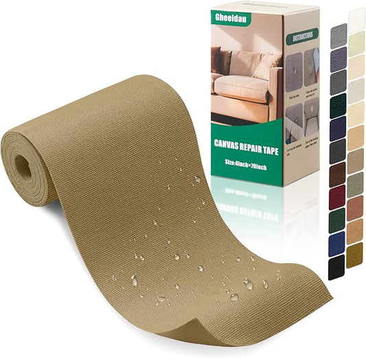 Gheeidau Canvas Repair Tape 4×70 Inch Waterproof Self-Adhesive Fabric Repair Patch for Repairing Boat Covers,Tents,Patio Umbrellas,Car Seats,Luggage,Sofas.(Dark Khaki)