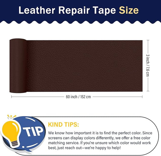 Zenyao Leather Repair Patch Tape - Self Adhesive Leather Repair Kit for Car Seat Furniture, Heavy Duty Vinyl Repair Patch for Couch Sofa, Waterproof Fix for Tears, 3x60 Inch Roll, Brown Burgundy