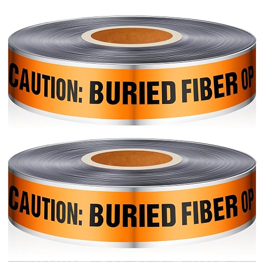 Pangda 2 Rolls "Caution Buried Fiber Optic Line Below" 2 Inch x 1000 Feet Detectable Safety Tape 5 Mil Underground Detectable Warning Tape for Construction Sites Road Repairs Caution