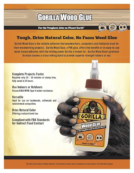 Gorilla Wood Glue; 8 Ounce Bottle; Natural Wood Color; (Pack of 8)