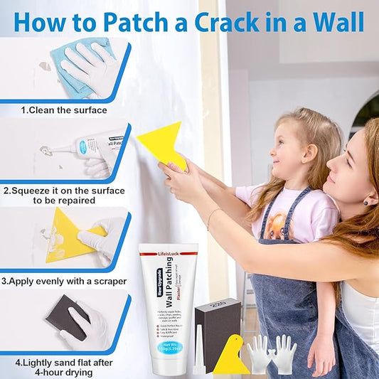 Wall Mending Agent, Wall Spackle with Scraper, Wall Surface Hole Fill Quick and Easy Solution, White