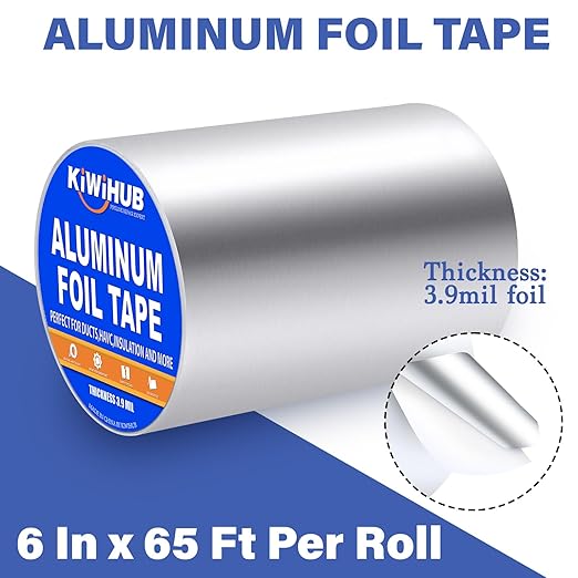 Aluminum Foil Tape, 6 inch x 65ft(3.9Mil), Heavy Duty HVAC Tape, Insulation Adhesive Metal Tapes for Ductwork, Dryer Vents Pipe, Sealing and Repairing