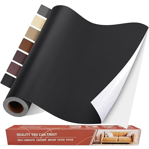 Self Adhesive Leather Repair Patch Kit, 17 in x 79 in Large Vinyl Leather Repair Tape for Furniture, Car Seat, Couch, Sofa, Chair Black