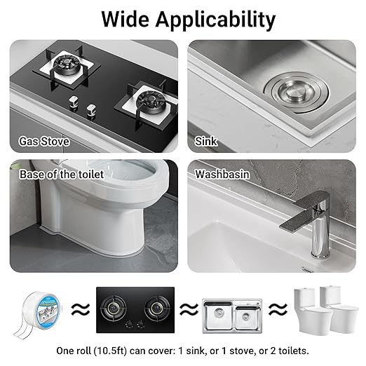 Clear Caulk Tape, Caulking Tape, LAVILI Toilet Sealer Around Toilet Base Waterproof Self Adhesive Sealant Strip for Kitchen Countertop, Bathroom, Toilet (2.2cm x 10.5Ft)