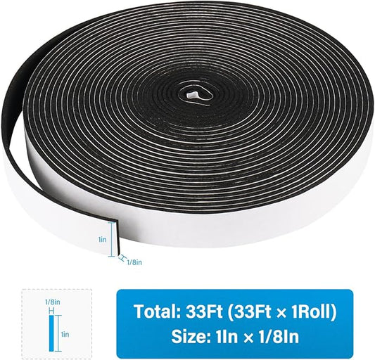 DGSL Foam Insulation Tape, 1In x 1/8In x 33Ft Weather Stripping Door Seal Strip for Doors and Windows,Sliding Door, Soundproofing Door Seal,Weatherstrip,Air Conditioning Seal Strip