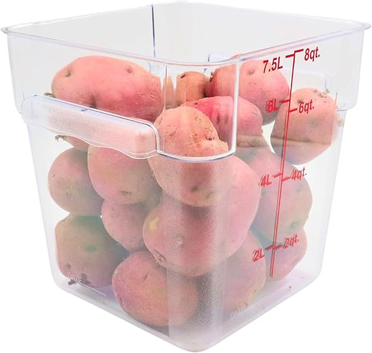 FSE Square Food Container, 8 Quart, Polycarbonate, Reusable, Clear, NSF, (LID SOLD SEPARATELY)