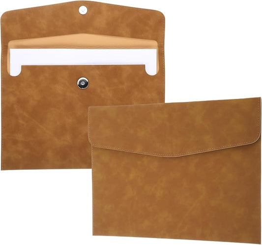 PATIKIL 2Pcs PU Leather File Folders, 13x9 A4 Document Holder Waterproof Envelope Folder with Snap Closure, Portable Portfolio Organizer Case for Paper Receipt, Brown