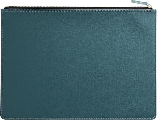 PU Leather A4 File Folder Zipper Document Holder Envelope Folder Case for Receipt Contract (Haze Blue)