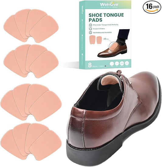 Welnove Tongue Pads Inserts for Shoes - Tow Size in One Pack - 16 Pcs Shoe Padding Cushion Soft Self Adhesive Inserts Filler for Boots, Leather Shoes, Dress Shoes, Loafers - Size S & L