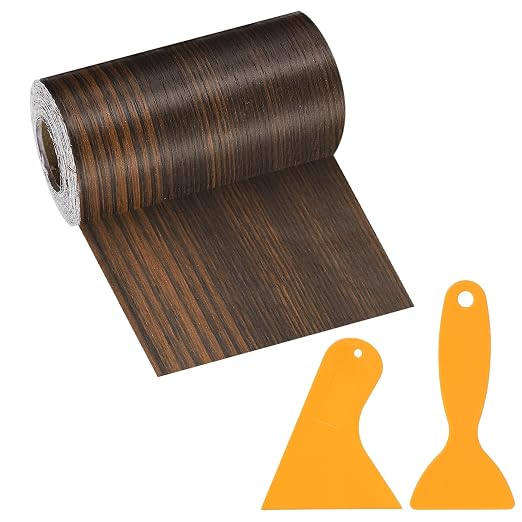 PATIKIL Wood Grain Repair Tape, 4" x 33' Self Adhesive Realistic Wood Tape with Scraper Durable Repair Patch for Furniture Floor Window Door Table DIY Home Decor, Jet Black Wood Grain