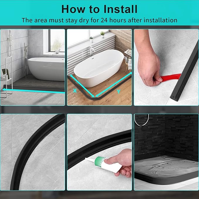 Hi-Na 3ft/5ft/6ft/8ft10ft Collapsible Shower Threshold Water Dam Water Barrier for Shower and Water Stopper Keeps Water Inside Water Threshold for Wet and Dry Separation (10ft)