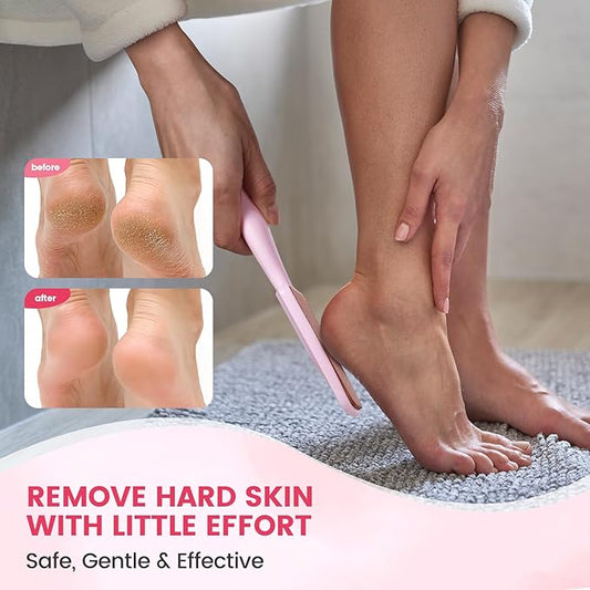 BEZOX Glass Foot File Callus Remover, Long Handle Foot Scrubber for Dead Skin, Cracked Heel Foot Scraper - Purple