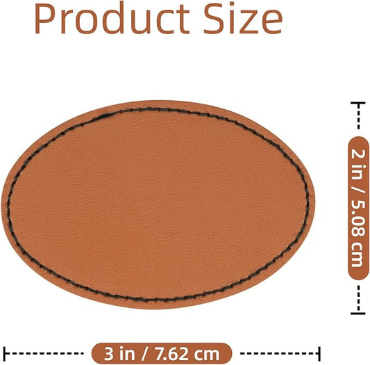 60 Pcs Blank Leather Hat Patches for Laser Engraving Iron On Heat Press 3 x 2 Inches Oval Khaki