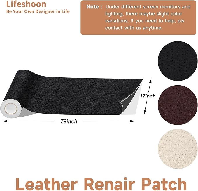 Leather Repair Patch, 17X158 Inch Breathable Perforated Self Adhesive Leather Repair Tape, Large Vinyl Patch Kits for Couch, Furniture, Sofa, Car Seat, Office Chairs （Black, 17X158 Inch）