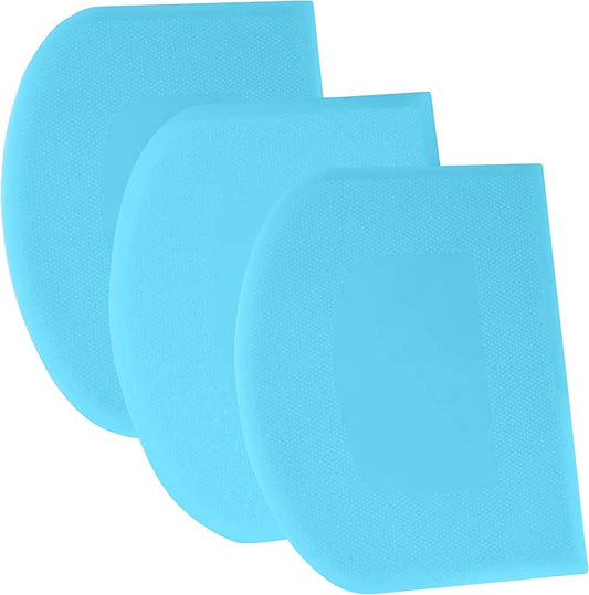 SURDOCA Dough Scraper Bench Scraper - 3P 11.8x7.3" Plastic Flexible Bowl Scraper, Sharp Edge & Angles Cake Scraper. Non-Slip Bakeware Decorating Tools Sculpting & Modeling Tools - Pure Blue