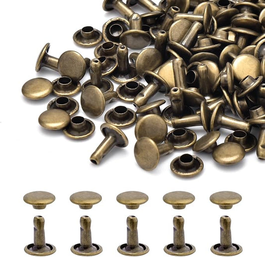 200Sets 8mm Round Double Caps Leather Rivets Metal Tubular Studs for Bags Hats Shoes Clothing Leather DIY Craft Repair and Decoration (Bronze)