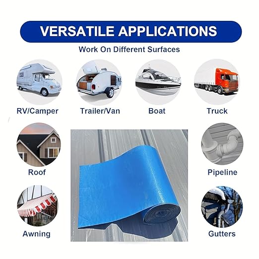 Waterproof Sealant Tape Self Adhesive Rubberized Asphalt Tape for RV Roof Metal Roof Corrugated Roof Leak Repair UV Resistant Heavy Duty Waterproofing Membrane(Blue, 19.68in*196.85in)