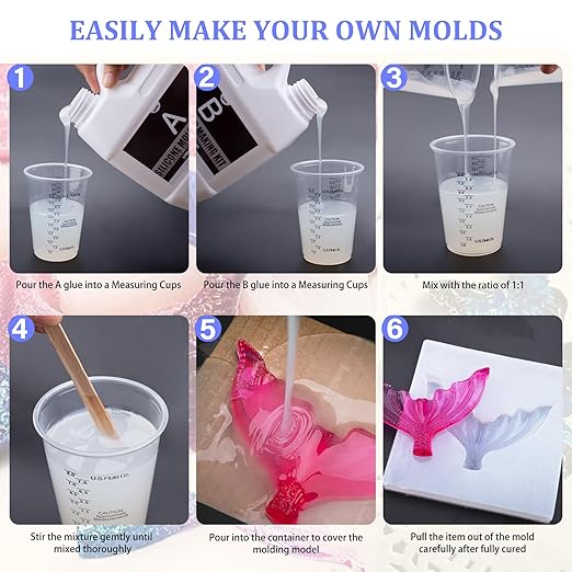 ﻿Silicone Mold Making Kit - 46oz Translucent Liquid Silicone Rubber 1:1 Mixing for Mold Making, Fast Curing Molding Casting Kit for Resin, Candle Molds, Soap Molds, DIY, Includes 3 Color Pigments