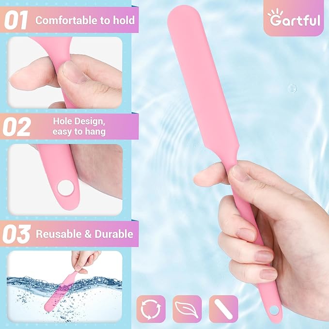 Gartful Silicone Stir Sticks Kit for Epoxy, 2pcs Large Spatula for Resin, 2pcs Large Silicone Stirring Sticks, Reusable DIY Craft Tool for Mixing Resin, Paint, Waxing, Liquid, Set of 4, Pink