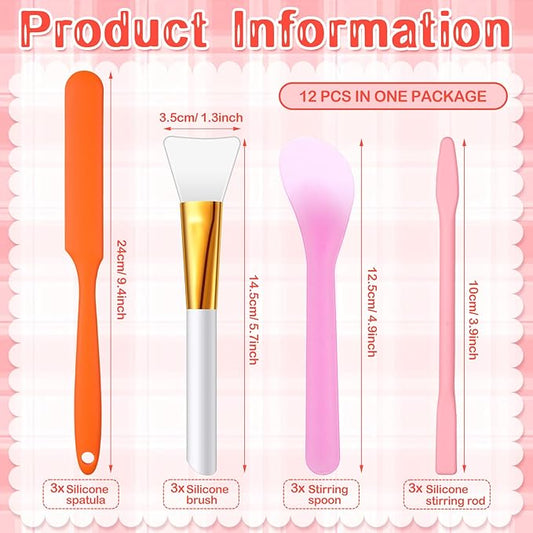 Patelai 12 Pcs Silicone Stir Sticks Kit, Silicone Epoxy Brushes, Stir Tool Sticks, Mixing Spoon, Scraper DIY Crafts Tools for Resin Epoxy Liquid Paint