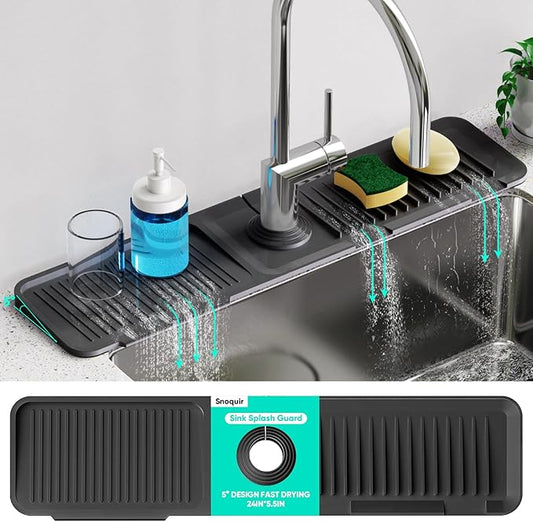 24 Inch Longer Faucet Mat for Kitchen Sink, 5° Slope Fast Self-draining, Kitchen Sink Splash Guard Silicone Sink Faucet Mat Splash Guard Kitchen Sink Area Tidy Splash Faucet Guard Draining Mat