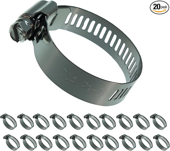 20PCS Hose Clamp Ses1 1/4-1 23/32'' 304 Stainless Steel Worm Gear Hose Clamps for Pipe, Intercooler, Plumbing, Tube and Fuel Line (20Pcs1 1/4-1 23/32/ 32-44mm)