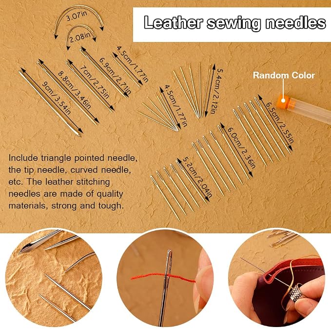 Tikjiua 59 Pcs Leather Sewing Kit Upholstery Needle for Hand Sewing, Heavy Duty Sewing Kit with Upholstery Waxed Thread Stitching Needles, Needle and Thread Kit for Carseat Backpack Carpet Shoes Sofa