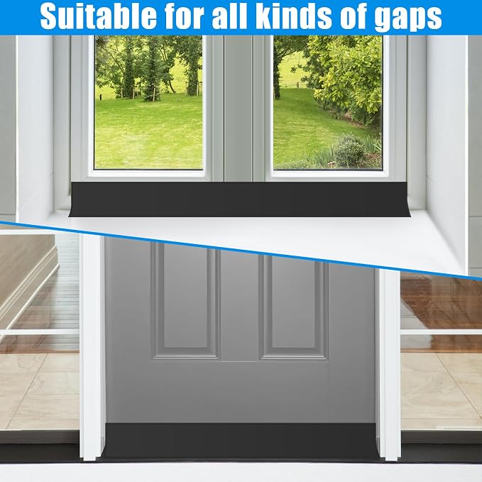 Draft Seal Tape for Doors and Windows 3 in x 410 Ft Silicone Weather Stripping Extra Thick 2mm Door Seal Strip with Strong Adhesive Draft Insulation Stopper Side Seal - Black