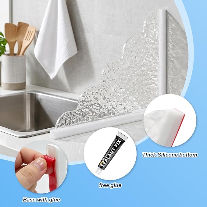 2 Pcs Shower Splash Guard, 9.25” x 9.25“Self-Adhesive Bathtub Splash Guard Removable Shower Water Guard with Silicone Base for Bathroom, Kitchen Sink Shower Guards to Keep Water in Shower