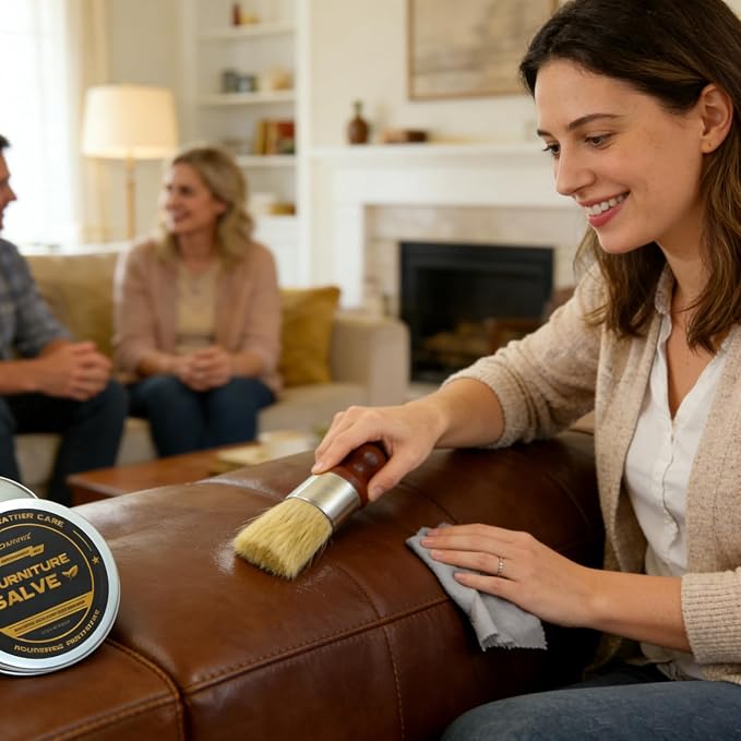 Furniture Salve for Leather - Polisher, Moisturizer, and Restorer for Couches and Furniture，Repair Salve 5.3OZ with Brush and Towel
