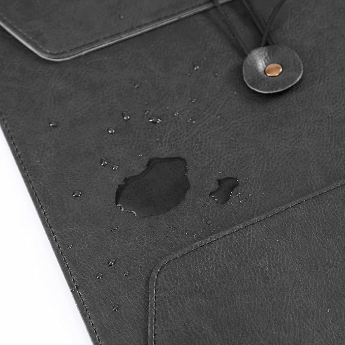 Leather File Folder for Documents,Important Document Folder with String Tie,Laptop Sleeve Notebook Case,Leather File Organizer,A4 Envelopes Filing Folder (Vertical, Black)