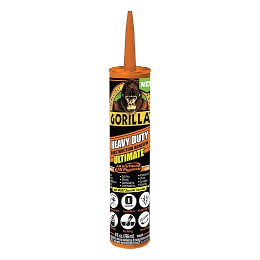 Gorilla Construction Adhesive Ultimate, 9 ounce Cartridge, White (Pack of 12)