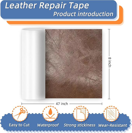 8x47 Inch Leather Repair Tape,Self Adhesive Leather Patches for Furniture,Vinyl Repair Kit for Couches,Bed,Car Seats,Chair (Brown)