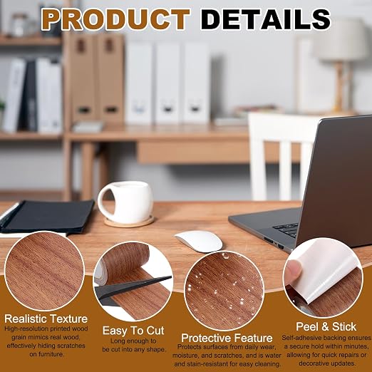 uxcell Wood Grain Repair Tape, 2.2" x 15ft Self Adhesive Wood Grain Colored Duct Tape Waterproof Repair Patch for Furniture Floor Scratch Fix, Baseboards, DIY Decor, Chocolate Pine