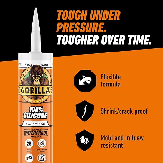 Gorilla 100% Silicone Sealant All Purpose, 10 Ounce Cartridge, White (Pack of 2)
