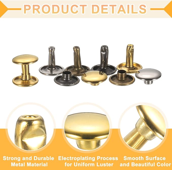 uxcell 120Set Leather Rivets, 9mm Double Cap Rivet Tubular Metal Studs Repairs Decoration Craft Accessories for Repair Decorate Leather Craft Belt Bag Shoes Purse Belts, 4 Color