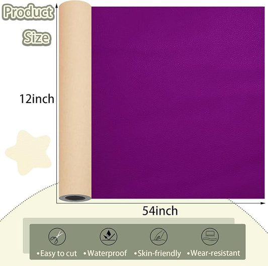 Leather Repair Patch for Furniture, 12×54 Inch Self Adhesive Leather Repair Tape, 1 Roll Vinyl Leather Repair Kit for Sofa Jackets Couches Handbags Kitchen Stools Luggage (Deep Purple)