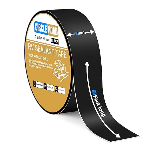 CircleRoad RV Roof Tape Black, 2 Inch X 50 Feet RV Repair Sealant Tape, Stop Camper Roof Leaks, UV-Resistant, Weatherproof and Reliable for Camper, Trailer, Boat (2In-50FT Black)