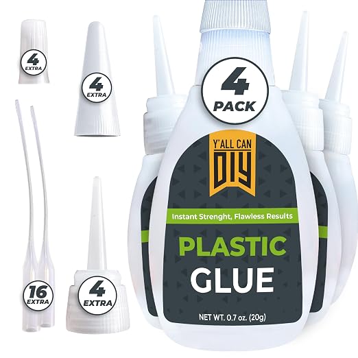 Plastic Glue for Models, Miniatures, Legos, PLA & 3D Printing Repair – Fast Setting Heavy Duty Strong Super Glue for Plastic 20g (4 Pack)