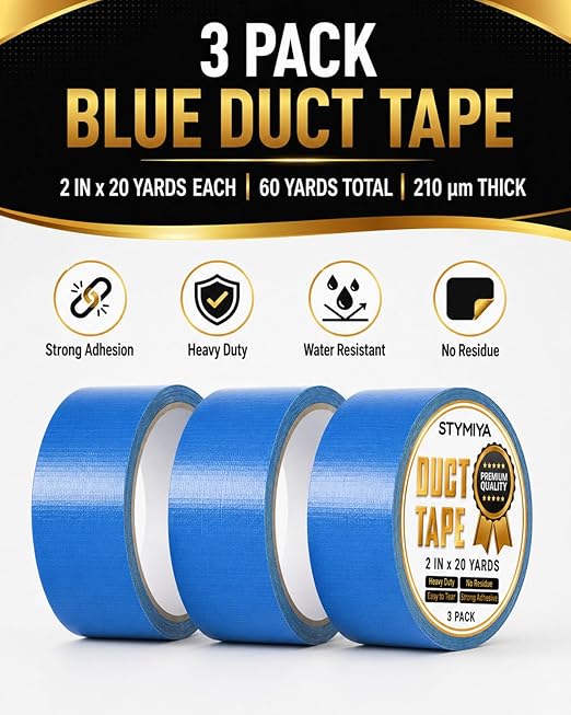 Blue Duct Tape Heavy Duty: Wide Waterproof Outdoor Duck Furniture Repair Tape Bulk - Strong Adhesive Weather UV Resistant No-Residue Masking Tapes Patterns Variety Pack (3, Blue)