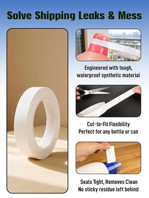 Bottle Sealing Tapes - Stops Liquid Leaks,1.18in x 108ft Leakproof Seal Strip for Travel & Shipping, Perfect for Wrapping Toiletries, Liquor Jars, Candy Boxes, Jar Lids and Transportation