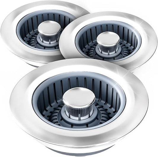 Kitchen Sink Drain Strainer - 2Pack Sink Stopper, Drain Protector, Kitchen Drain Plug & Sink Installation Parts with Anti-Clogging Basket, Fit US Standard 3-1/2'' Sink Drain Hole, Silver