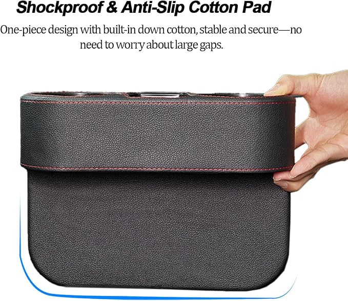 Car Gap Filler Organizer, Multifunctional Leather Console Side Crevice Blocker Storage Box with Cup Holder, Auto Seat Gap Stopper Organizer for Keys, Phones, Glasses, Universal Fit (Beige)
