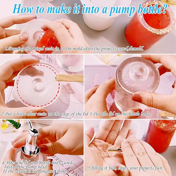 Dispenser Pump Bottle Resin Mold Kit, 1pcs Bathroom Silicone Bottle Mold with 6pcs Pump Dispenser for Soap,Shampoo,Lotions, Pump Bottles Mold for Hand Sanitizer, Conditioner, Home Decor(Square)