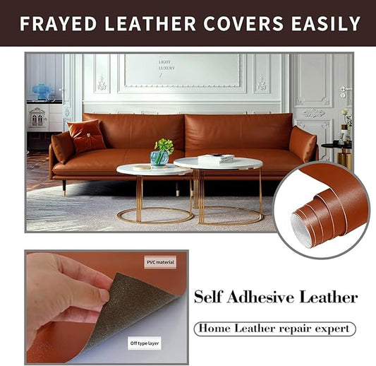 Lifeshoon Leather Repair Patch, Self Adhesive Leather Repair, Large Vinyl Patch Tape for Couches, Furniture, Car Seats, Cabinets, Wall, Handbags （Light Brown, 3.5X79 Inch）