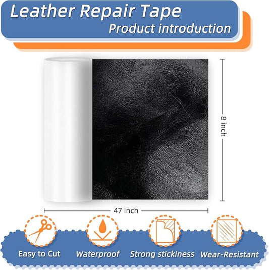 8x47 Inch Leather Repair Tape,Self Adhesive Leather Patches for Furniture,Vinyl Repair Kit for Couches,Bed,Car Seats,Chair (Black)