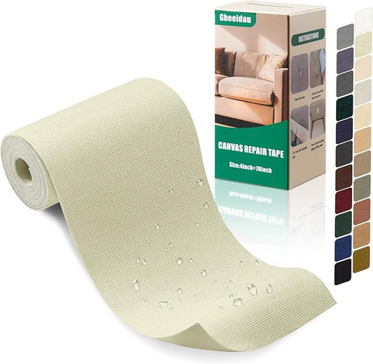 Gheeidau Canvas Repair Tape 4×70 Inch Waterproof Self-Adhesive Fabric Repair Patch for Repairing Boat Covers,Tents,Patio Umbrellas,Car Seats,Luggage,Sofas.(Off-White)