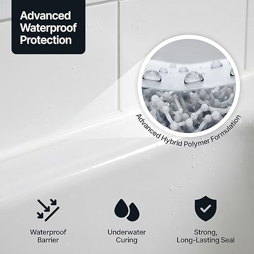 Bright White Kitchen & Bathroom Sealant & Adhesive Hybrid Polymer | Superior to Silicone Caulk Sealant | Waterproof, Odorless, Paintable | Ideal for Around Bathtub, Shower, Kitchen - 300ml 1 Pack