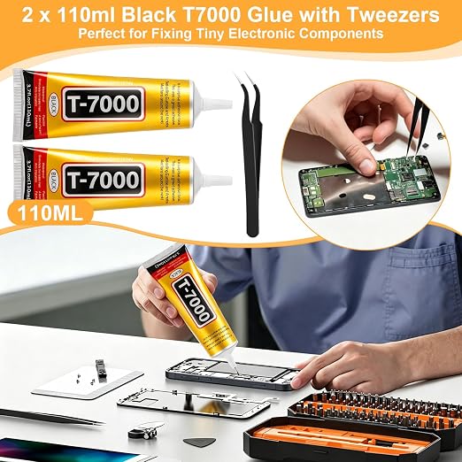 220 ML T7000 Black Glue, Semi Fluid Black Adhesive Glue Precision Craft Repair for Electronics Phone Screen Replacements DIY Jewelry Making Glass Wood Metal Stones
