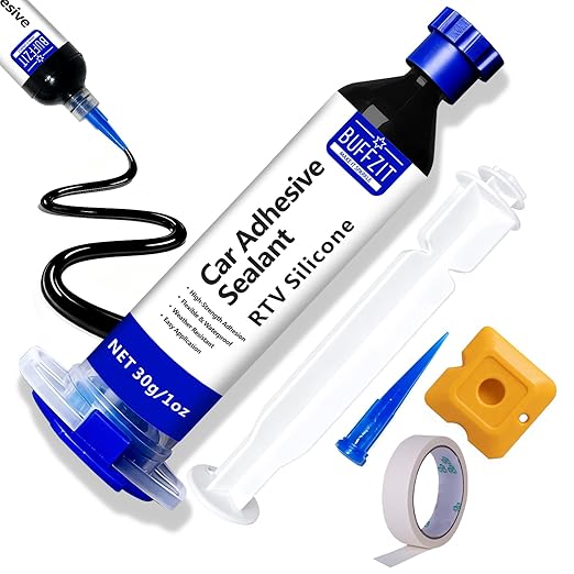 RTV Silicone Adhesive Sealant – 100% Silicone Waterproof Caulk, Strong Bond, Shrink & Crack Proof – Automotive Gaskets, Engine, Sunroof, Headlights, Windows & Home Repairs (Black, 30g/1oz)